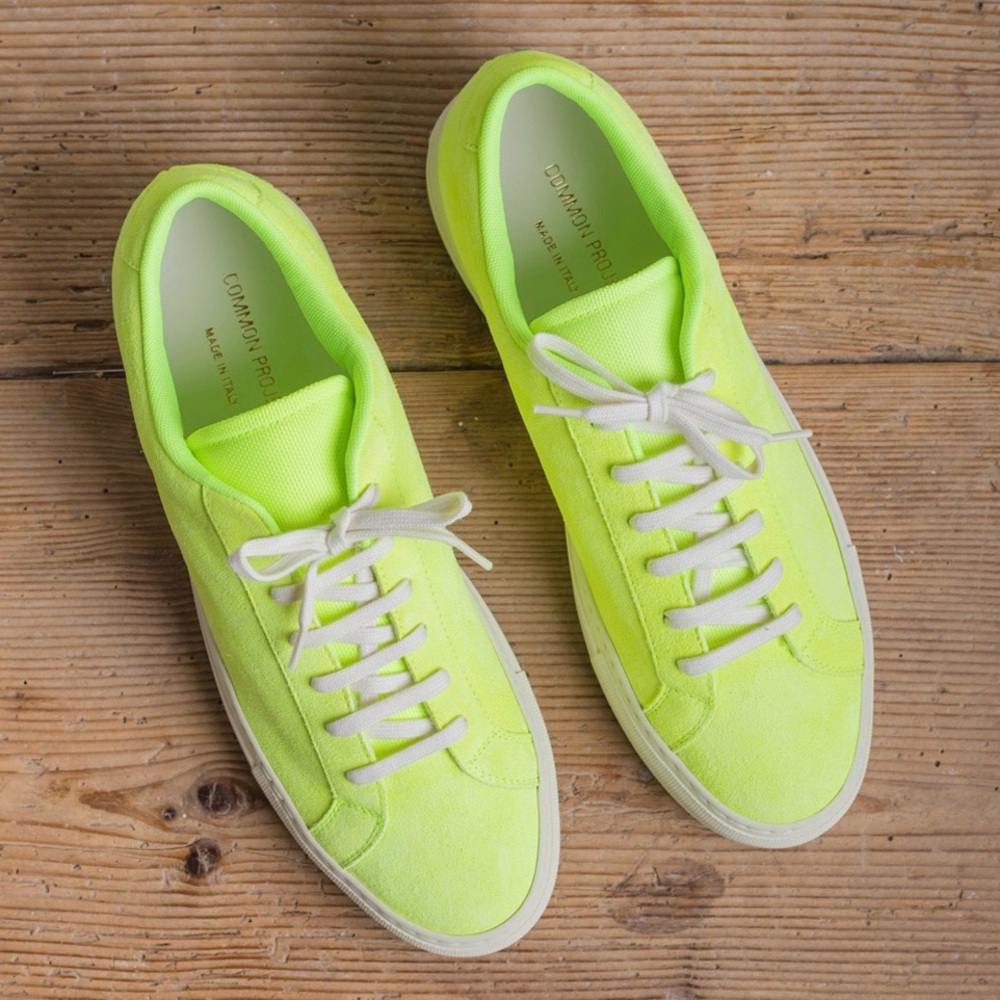 Common Projects Achilles Neon Leather Sneakers, 39 (9), Yellow